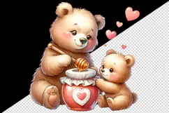Watercolor cute friendly mother bear cub sharing honey pot heart Mom print 20 oz tumbler skinny mug wrap clipart t-shirt sublimation printable design