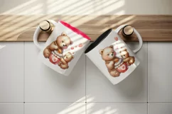 Watercolor cute friendly mother bear cub sharing honey pot heart Mom print 20 oz tumbler skinny mug wrap clipart t-shirt sublimation printable design