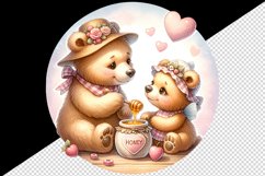 Watercolor cute friendly mother bear cub sharing honey pot heart Mom print 20 oz tumbler skinny mug wrap clipart t-shirt sublimation printable design