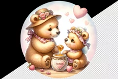 Watercolor cute friendly mother bear cub sharing honey pot heart Mom print 20 oz tumbler skinny mug wrap clipart t-shirt sublimation printable design