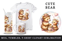 Watercolor cute friendly mother bear cub sharing honey pot heart Mom print 20 oz tumbler skinny mug wrap clipart t-shirt sublimation printable design