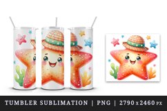Watercolor cute friendly starfish smile wearing tiny hat stars summer print 20 oz tumbler skinny mug wrap clipart t-shirt sublimation printable design