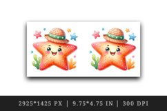 Watercolor cute friendly starfish smile wearing tiny hat stars summer print 20 oz tumbler skinny mug wrap clipart t-shirt sublimation printable design