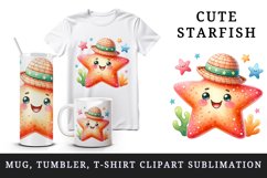 Watercolor cute friendly starfish smile wearing tiny hat stars summer print 20 oz tumbler skinny mug wrap clipart t-shirt sublimation printable design