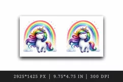 Watercolor cute friendly unicorn with colorful mane cascading rainbow print 20 oz tumbler skinny mug wrap clipart t-shirt sublimation printable design