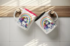 Watercolor cute friendly unicorn with colorful mane cascading rainbow print 20 oz tumbler skinny mug wrap clipart t-shirt sublimation printable design