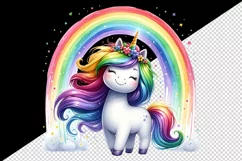 Watercolor cute friendly unicorn with colorful mane cascading rainbow print 20 oz tumbler skinny mug wrap clipart t-shirt sublimation printable design