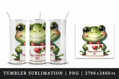 Watercolor cute frog holding card heart love Happy Valentine Day quote print 20oz tumbler skinny mug wrap clipart t-shirt sublimation printable design