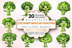Watercolor Cute Funny Broccoli Vegetable Clipart Bundle Product Image 1