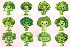 Watercolor Cute Funny Broccoli Vegetable Clipart Bundle Product Image 2