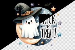 Watercolor cute ghost and a witch hat Trick and or Treat quote print 20 oz tumbler skinny mug wrap clipart t-shirt sublimation printable design