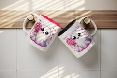 Watercolor cute ghost holding neon pink lollipop candy Halloween print 20 oz tumbler skinny mug wrap clipart t-shirt sublimation printable design