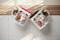 Watercolor cute ghost holding pumpkin candy bucket bats Halloween print 20 oz tumbler skinny mug wrap clipart t-shirt sublimation printable design
