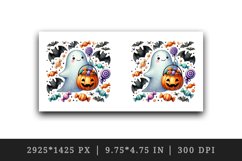 Watercolor cute ghost holding pumpkin candy bucket bats Halloween print 20 oz tumbler skinny mug wrap clipart t-shirt sublimation printable design