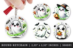 Watercolor cute ghost neon green sparkles pumpkin candy bat Halloween print round keychain keychains sublimation design