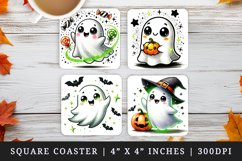 Watercolor cute ghost neon green sparkles pumpkin candy bat Halloween print square coaster mug coasters sublimation design
