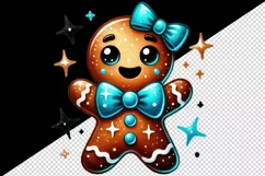 Watercolor cute gingerbread man blue bowtie Christmas New Year winter print 20 oz tumbler skinny mug wrap clipart t-shirt sublimation printable design