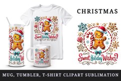 Watercolor cute gingerbread man candy cane Christmas New Year winter print 20 oz tumbler skinny mug wrap clipart t-shirt sublimation printable design