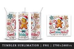Watercolor cute gingerbread man candy cane Christmas New Year winter print 20 oz tumbler skinny mug wrap clipart t-shirt sublimation printable design