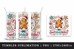 Watercolor cute gingerbread man candy cane Christmas New Year winter print 20 oz tumbler skinny mug wrap clipart t-shirt sublimation printable design