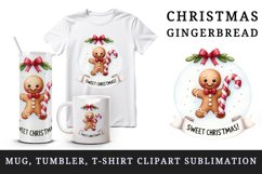 Watercolor cute gingerbread man candy cane Sweet Christmas quote print 20 oz tumbler skinny mug wrap clipart t-shirt sublimation printable design