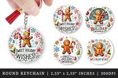 Watercolor cute gingerbread man candy cane Sweet Holiday Wishes quote Christmas New Year winter print round keychain keychains sublimation design