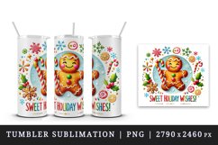 Watercolor cute gingerbread man candy quote Christmas New Year winter print 20 oz tumbler skinny mug wrap clipart t-shirt sublimation printable design