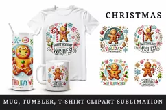 Watercolor cute gingerbread man candy quote Christmas New Year winter print 20 oz tumbler skinny mug wrap clipart t-shirt sublimation printable design