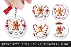 Watercolor cute gingerbread man candy Sweet holidays Merry Christmas quote New Year winter print round keychain keychains sublimation design
