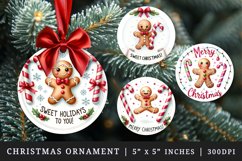 Watercolor cute gingerbread man candy Sweet holidays Merry Christmas quote New Year winter print round ornament ornaments sublimation design