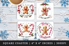 Watercolor cute gingerbread man candy Sweet holidays Merry Christmas quote New Year winter print square coaster mug coasters sublimation design
