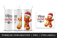 Watercolor cute gingerbread man hat red scarf Merry Christmas quote print 20 oz tumbler skinny mug wrap clipart t-shirt sublimation printable design