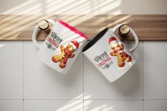 Watercolor cute gingerbread man hat red scarf Merry Christmas quote print 20 oz tumbler skinny mug wrap clipart t-shirt sublimation printable design