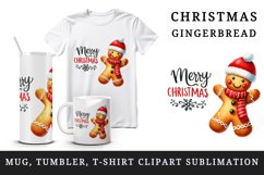 Watercolor cute gingerbread man hat red scarf Merry Christmas quote print 20 oz tumbler skinny mug wrap clipart t-shirt sublimation printable design
