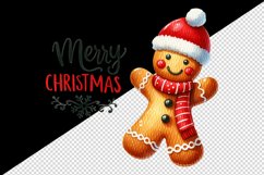 Watercolor cute gingerbread man hat red scarf Merry Christmas quote print 20 oz tumbler skinny mug wrap clipart t-shirt sublimation printable design