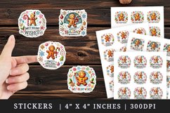 Watercolor cute gingerbread man holding candy cane Sweet Holiday Wishes quote Christmas print sticker sheet stickers printable sublimation design png