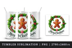 Watercolor cute gingerbread man Merry Christmas quote New Year winter print 20 oz tumbler skinny mug wrap clipart t-shirt sublimation printable design