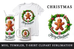 Watercolor cute gingerbread man Merry Christmas quote New Year winter print 20 oz tumbler skinny mug wrap clipart t-shirt sublimation printable design