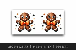 Watercolor cute gingerbread man orange bowtie Christmas New Year winter print tumbler skinny mug wrap clipart t-shirt sublimation printable design