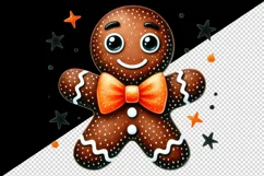 Watercolor cute gingerbread man orange bowtie Christmas New Year winter print tumbler skinny mug wrap clipart t-shirt sublimation printable design