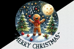 Watercolor cute gingerbread man singing carols Merry Christmas quote print 20 oz tumbler skinny mug wrap clipart t-shirt sublimation printable design