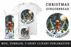 Watercolor cute gingerbread man singing carols Merry Christmas quote print 20 oz tumbler skinny mug wrap clipart t-shirt sublimation printable design