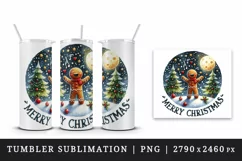 Watercolor cute gingerbread man singing carols Merry Christmas quote print 20 oz tumbler skinny mug wrap clipart t-shirt sublimation printable design