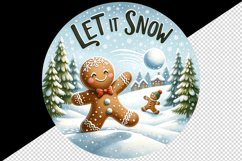 Watercolor cute gingerbread man snowball fight Let it snow Christmas quote print tumbler skinny mug wrap clipart t-shirt sublimation printable design
