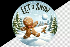 Watercolor cute gingerbread man snowball fight Let it snow Christmas quote print tumbler skinny mug wrap clipart t-shirt sublimation printable design