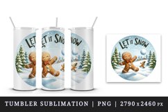 Watercolor cute gingerbread man snowball fight Let it snow Christmas quote print tumbler skinny mug wrap clipart t-shirt sublimation printable design