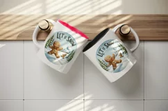 Watercolor cute gingerbread man snowball fight Let it snow Christmas quote print tumbler skinny mug wrap clipart t-shirt sublimation printable design