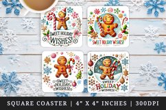 Watercolor cute gingerbread man Sweet Holiday Wishes quote Christmas New Year winter print square coaster mug coasters sublimation design