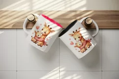 Watercolor cute giraffe mom mother heart Love Valentine Day quote print 20 oz tumbler skinny mug wrap clipart t-shirt sublimation printable design