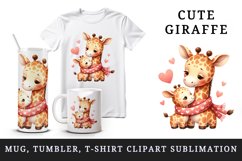 Watercolor cute giraffe mom mother heart Love Valentine Day quote print 20 oz tumbler skinny mug wrap clipart t-shirt sublimation printable design